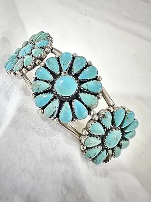 Vintage Hopi Turquoise Flower Sleeping Beauty & Sterling Silver Cuff Bracelet • $249.99