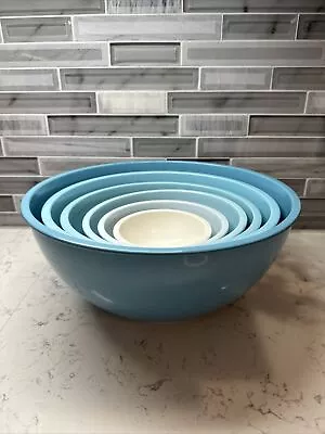 MARTHA STEWART- Set Of 6 - MULTI BLUE & WHITE Melamine Nested Mixing Bowls. EUC • $44.95