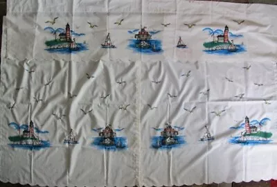 Vintage Lighthouse Coast Cafe Curtains -pair + Valence.  **read**** • $29.95