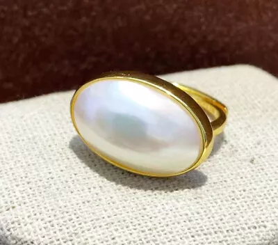 S2246 15x24mm White South Sea MABE Pearl Ring 925Sterling Silver • $39.99