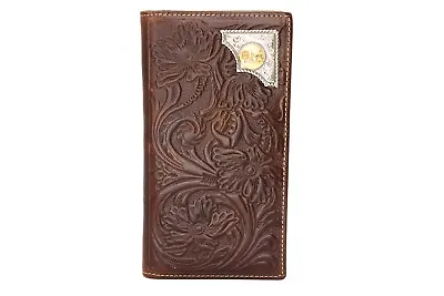 Western Bifold Wallet Coffee Checbook Genuine Leather Gold Cowboy Prayer Wallet • $35.99