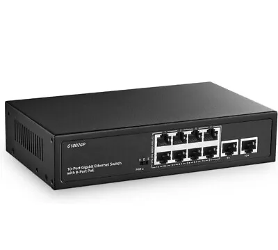 YuLinca 10 Port Gigabit Ethernet Switch With 8-port PoE • $39.99