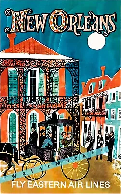 New Orleans 1960 Louisiana Vintage Poster Print Retro Style Airline Travel Art • $27.45