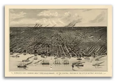 1889 Detroit MI Vintage Old Panoramic City Map - 16x24 • $13.95