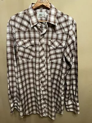 Mesquite By Niver Men’s Western Wear Long Sleeve Shirt Brown White Plaid 15.5 35 • $15