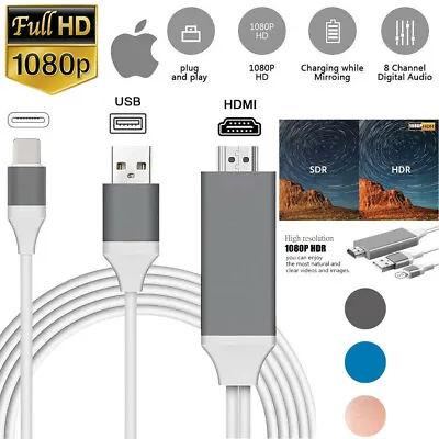 For IPhone 13 12 11 8 7 IPad 1080P HDMI Mirroring Cable Phone To TV HDTV Adapter • $12.50
