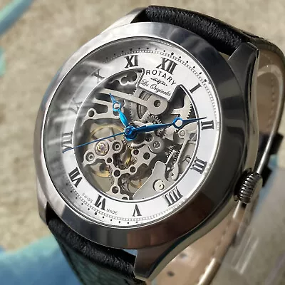 Rotary Mens Swiss Made Automatic Watch Les Originales Silver Skeleton Dial 42mm • $59.68