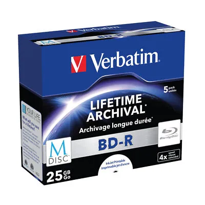 £28.85 • Buy Verbatim M-Disc Blu-ray BD-R 25 GB 4x Printable Jewel Case Pack Of 5 43823