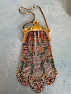 Vintage Whiting & Davis Micro Mesh Egyptian Gold Tone Beaded Purse Orig Mirror • $165