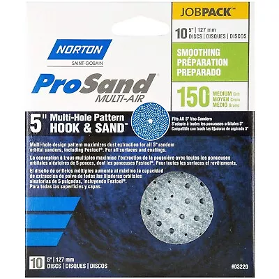 Norton 3X Hook & Sand Discs 5 In. X 150-Grit 10-Pack • $15