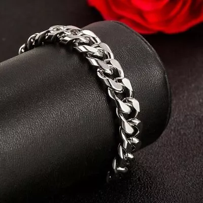 925 Sterling Silver Mens Bracelet Heavy Thick Cuban Link Chain Fashion For Men • $8.73