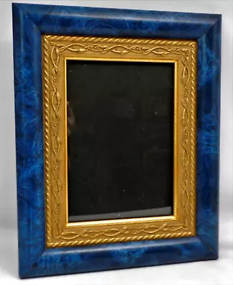 Picture Photo Frame Blue Marbled W Gold Glass Easel-Back Burnes 5  X 7  Picture • $14.85