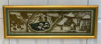 Impressive Vintage Ottoman Islamic Scene Framed Painting On Silk Fabric Artwork • $299