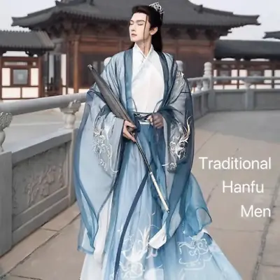 Men Hanfu Chinese Traditional Costume Weijin Period Chiffon Dress Cosplay Hanfu • £153.70