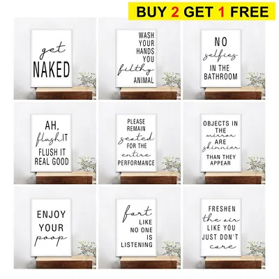 Bathroom Typography Prints Minimalist Wall Funny Art Poster Toilet Decor A4 A5 • £4.02