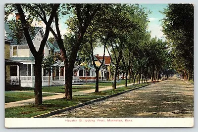 Manhattan Kansas~Houston Street Homes~Porches~Dirt Road Looking West~c1910 PC • $10