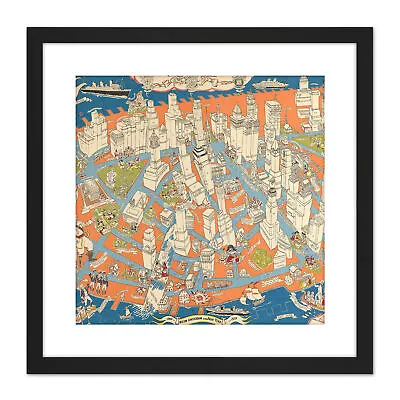 Zaidenberg 1938 Pictorial Map Manhattan History Square Framed Wall Art 9X9 In • £18.99