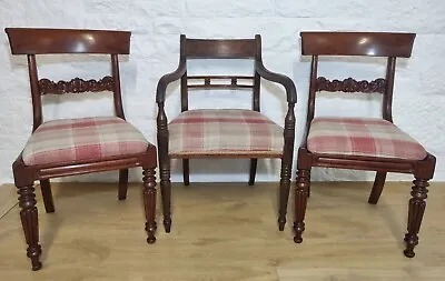 William IV Dining Chairs Set Of 3 Tweed Carver Foliage Carving Postage Available • £175