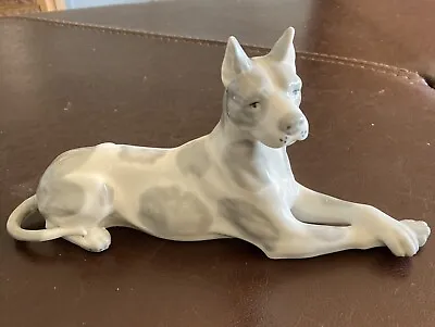 Vintage Lladro ? Great Dane Ornament Dog Figurine 12cm Porcelain White/Grey • $14.94