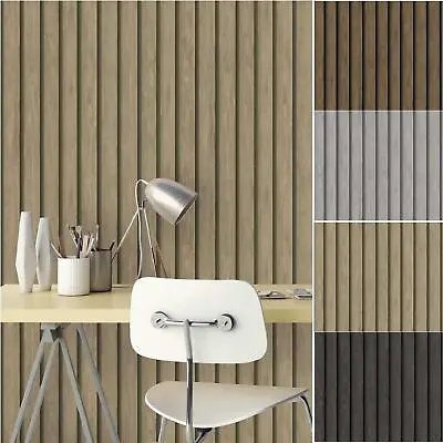 Wooden Slat Panelling Wallpaper 3D Wood Panel Faux Effect Stripes Feature Decor* • £6.99