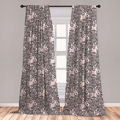 Pink Floral Microfiber Curtains 2 Panel Set Living Room Bedroom In 3 Sizes • $25.99