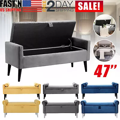 47 Inch Velvet Storage Bench End Of Bed Bench Foot Of Bed Bench Footrest Stool • $138.99