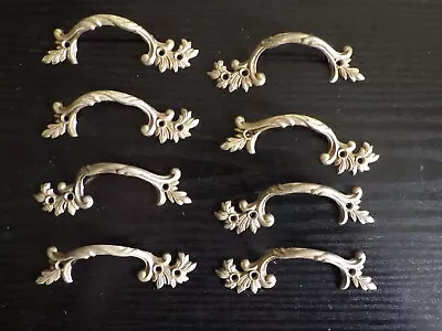 8 X Vintage Solid Metal Gold Colour Plated Handles For Cupboards Or Drawers • £5