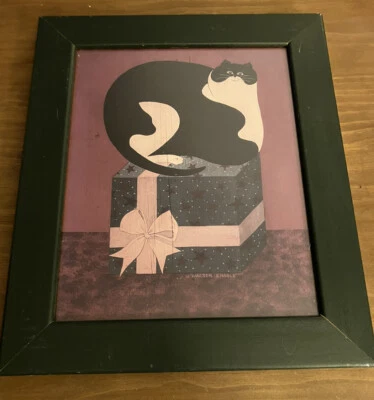 $12.99 • Buy Vintage Warren Kimble American Folk Art Cat On Box 12.5  X 10.5  Original Frame