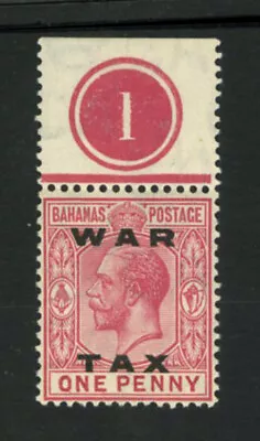 M3436 Bahamas 1919 SG103 - 1d Carmine. A Top Marginal PLATE (1) Single. • £8.50