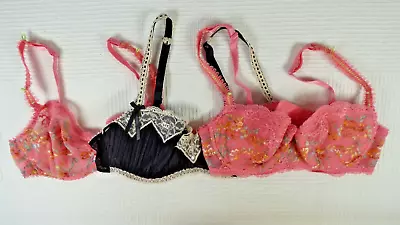 Maison Lejaby Balconette Bra Bundle 3 Underwired Black Pink Floral Lace 70D Sexy • $37.34