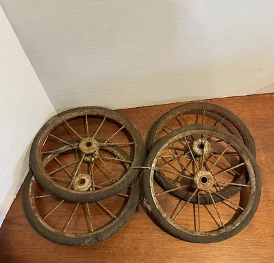 Set Of 4 Vintage Buggy Wheels With An 8 Inch Diameter. Spoked Metal And Rubber • $45