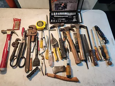 Huge Lot Of 39 Tools Some Vintage Hammers Drive Set Files Screwdrivers Mis • $39.99