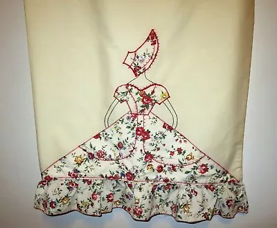 Vintage Pillowcase Lady Cottagecore Southern Belle Applique Floral Fabric Single • $4.95