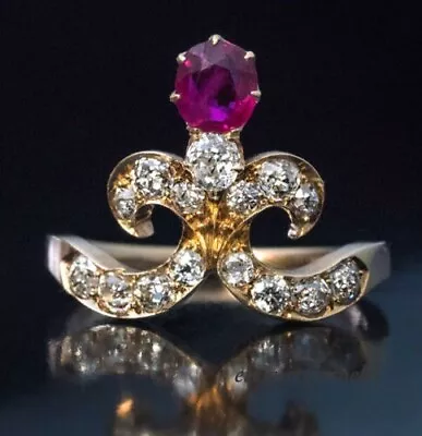2CT Round Cut Lab-Created Diamond Vintage Crown Art Deco Ring 14K Yellow Gold FN • $137.34