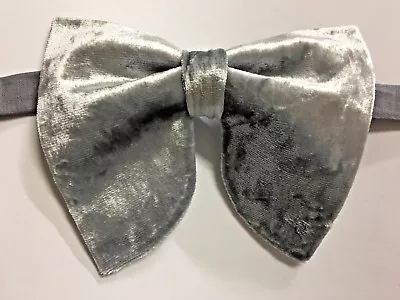 Handmade Oversized Light Grey Velvet Bow Tie Vintage Style 70`s Wedding Prom  • $25.23