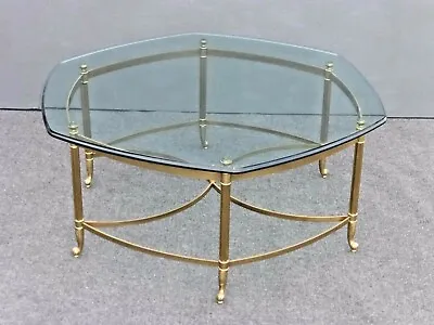 Vintage Mid Century Hexagon Brass & Glass Coffee Table Maison Jensen Style Italy • $1199