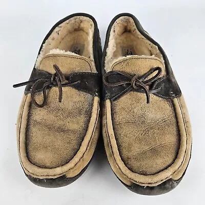 UGG Byron Bomber Brown Suede Sheepskin Fur Lined Casual 1001545 Slipper Shoe 13 • $24.99