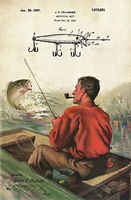 Vintage Pflueger Fishing Lure Patent Art Print 11x17 Bait Cabin Wall Art Decor • $11.95