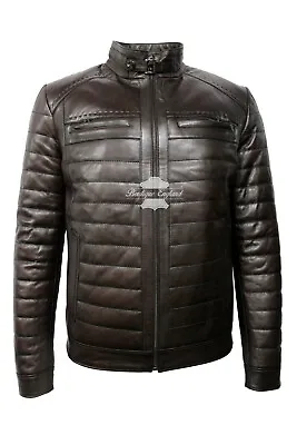£160.37 • Buy Men's Rock Star Quilted Brown Jacket Casual Biker Real VEGE Napa Leather Jacket