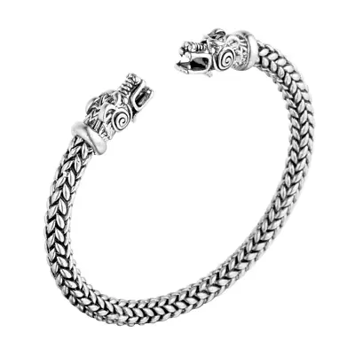 Small Handcrafted Stainless Steel Grey Wolf Head Torc Bracelet - Unique Viking • $6.90