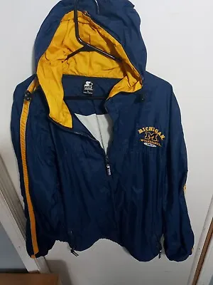 Vintage 90s Starter Michigan Wolverines Full Zip Jacket Coat Men's XL Hooded • $44.95