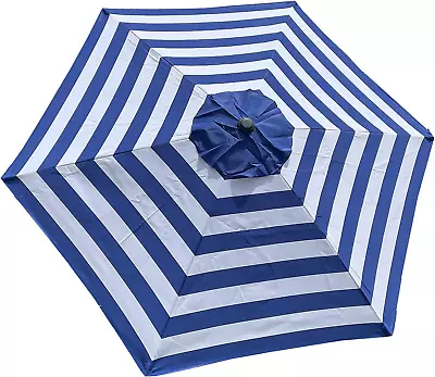 Replacement 9 Ft 6 Ribs ROYAL BLUE/WHITE STRIPE   STRONG & THICK   Umbrella Cano • $34.86