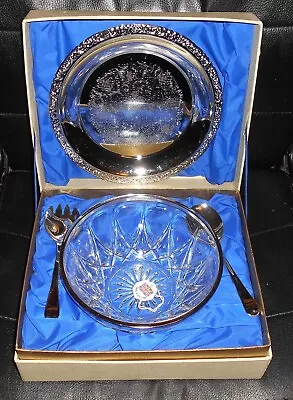 Boxed Vintage Mayell Chrome Plated Salad Set - Includes Bowl  Servers  Plate • £27