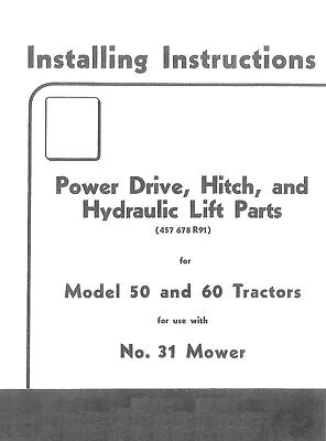 IH No 31 Sickle Mower Installing Instructions For John Deere Model 50 60 Tractor • $16