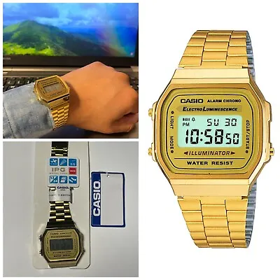 CASIO Retro Classic Unisex Digital Steel GOLD Bracelet Watch-A168WG-9EF UK • £14.49