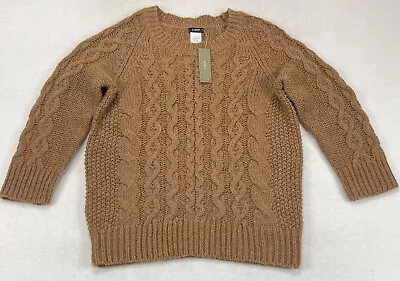 NWT J. Crew Brown Cable Knit Alpaca Wool Blend 3/4 Sleeve Sweater Women’s Size S • $59.99