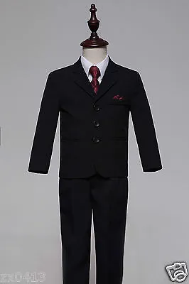 Baby Boy Black/Red 5 Pc Formal Page Suit Waistcoat Suits Wedding Tuxedo Function • £30.50