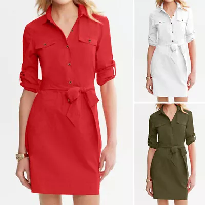 ZANZEA Women V Neck Long Sleeve Mini Dress Casual Loose Pencil Shirt Dresses • $27.54