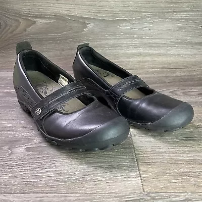 Merrell Plaza Bandeau Mary Jane Mocs W Sz 9M Black Leather Wedge Slip-Ons Shoes • $34.99