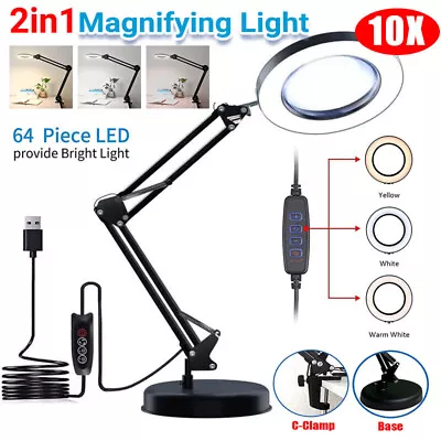 2in1 LED 10X Magnifier Glass Desk Lamp Light Stand Clamp Beauty Magnifying Lamp • £19.99